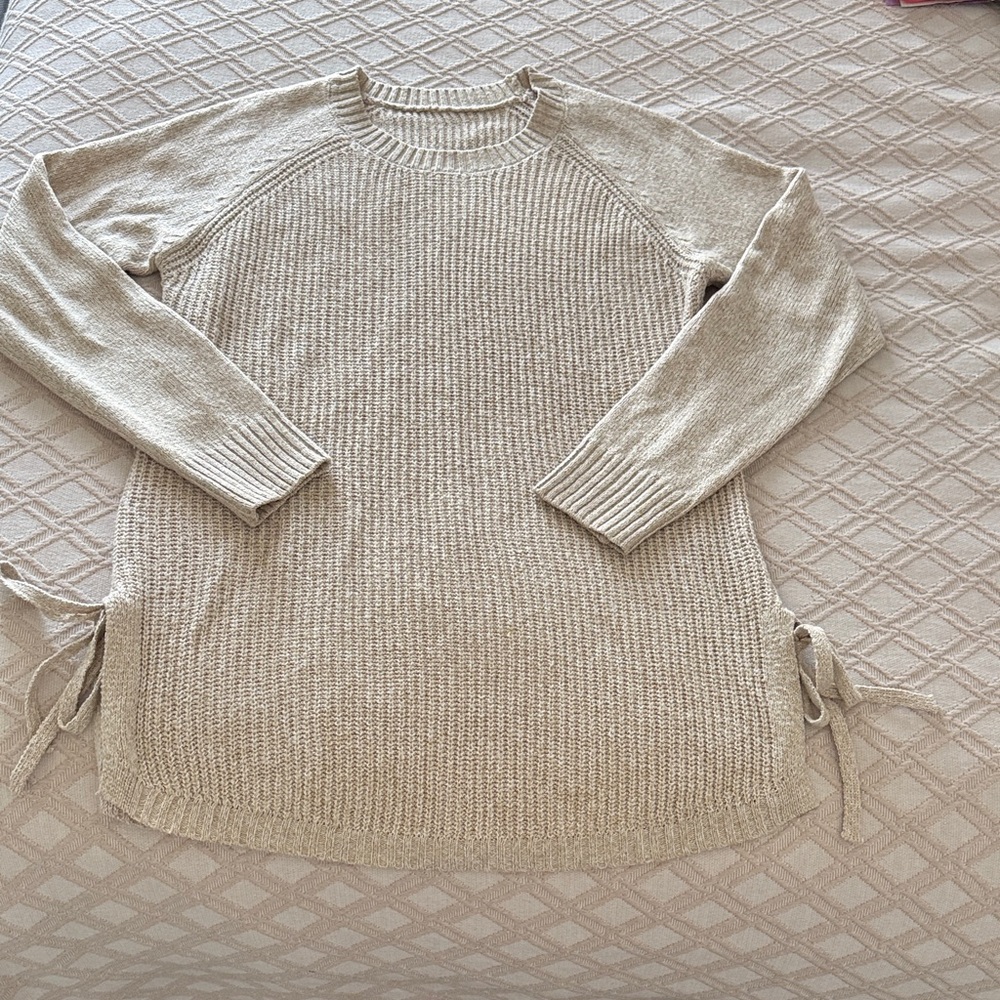 SHEIN Beige Knit Sweater with Side Ties